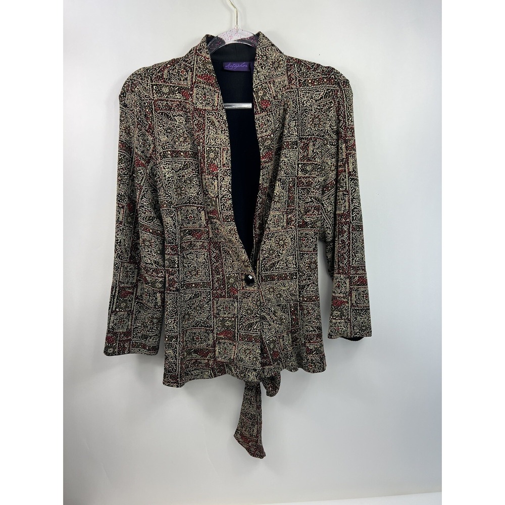 Metaphor Blazer Jacket Women's Sz L Black/Red/Gold Metallic Sparkle Long Sleeve